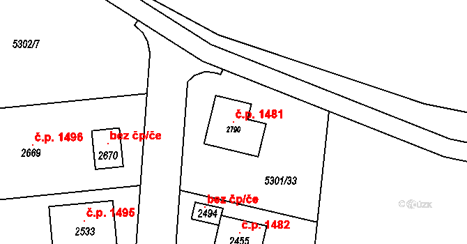 Rosice 1481 na parcele st. 2790 v KÚ Rosice u Brna, Katastrální mapa