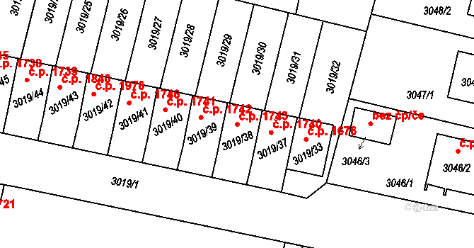 Dobrá Voda u Českých Budějovic 1743 na parcele st. 3019/38 v KÚ Dobrá Voda u Českých Budějovic, Katastrální mapa