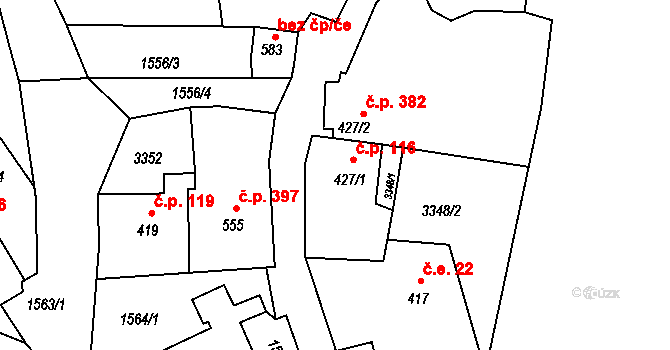 Bečov nad Teplou 116 na parcele st. 427/1 v KÚ Bečov nad Teplou, Katastrální mapa