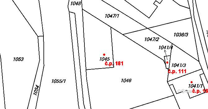 Plavy 181 na parcele st. 1045 v KÚ Plavy, Katastrální mapa