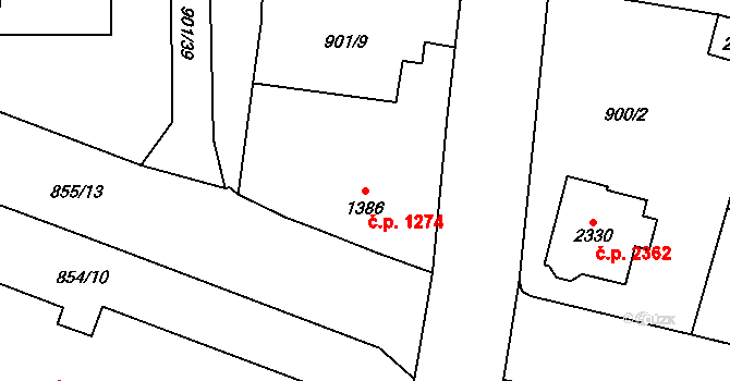 Jablonec nad Nisou 1274 na parcele st. 1386 v KÚ Jablonec nad Nisou, Katastrální mapa