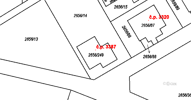 Teplice 3387 na parcele st. 2656/249 v KÚ Teplice, Katastrální mapa
