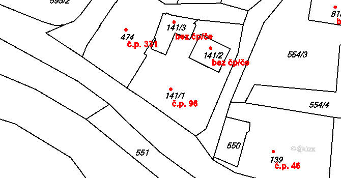 Tanvald 96 na parcele st. 141/1 v KÚ Tanvald, Katastrální mapa