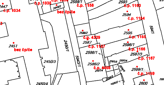 Jihlava 1157 na parcele st. 2587 v KÚ Jihlava, Katastrální mapa