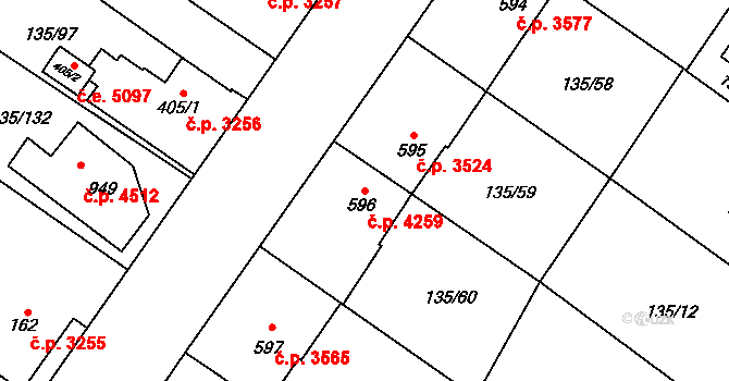 Jihlava 4259 na parcele st. 596 v KÚ Bedřichov u Jihlavy, Katastrální mapa