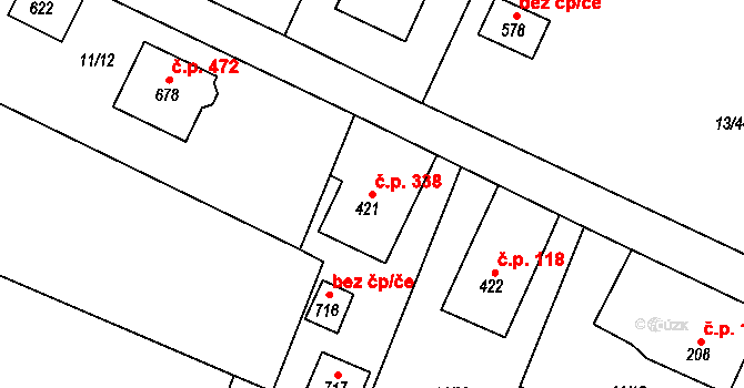 Nebory 338, Třinec na parcele st. 421 v KÚ Nebory, Katastrální mapa