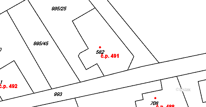 Konská 491, Třinec na parcele st. 582 v KÚ Konská, Katastrální mapa