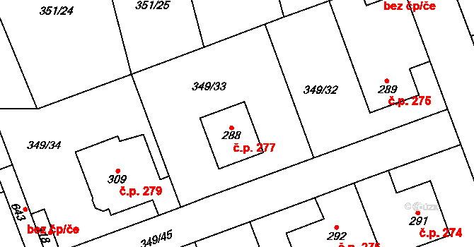 Jeneč 277 na parcele st. 288 v KÚ Jeneč u Prahy, Katastrální mapa
