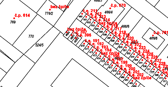 Veverská Bítýška 191 na parcele st. 470 v KÚ Veverská Bítýška, Katastrální mapa