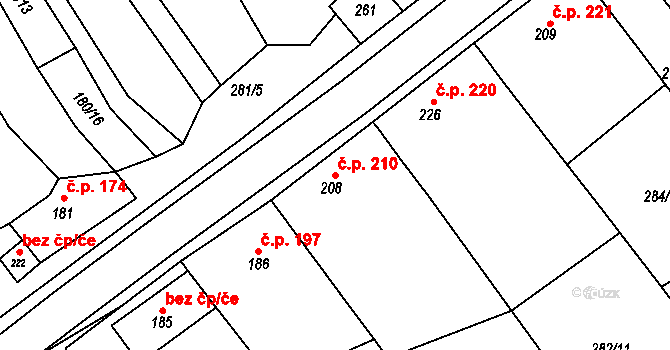 Ježov 210 na parcele st. 208 v KÚ Ježov, Katastrální mapa