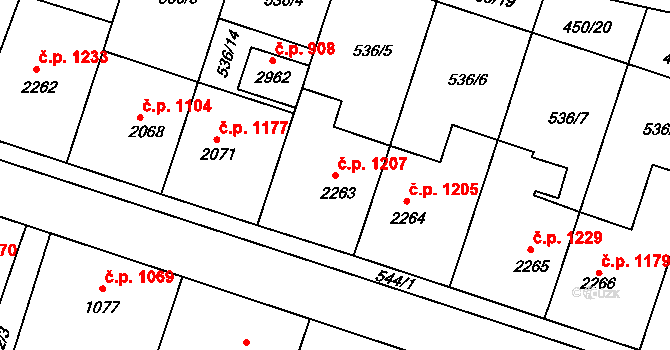 Kyjov 1207 na parcele st. 2263 v KÚ Kyjov, Katastrální mapa