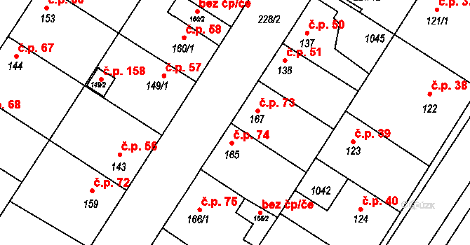 Humny 73, Pchery na parcele st. 167 v KÚ Pchery, Katastrální mapa