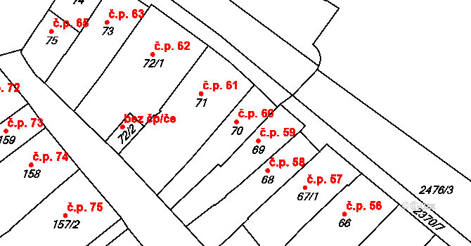 Polná 60 na parcele st. 70 v KÚ Polná, Katastrální mapa