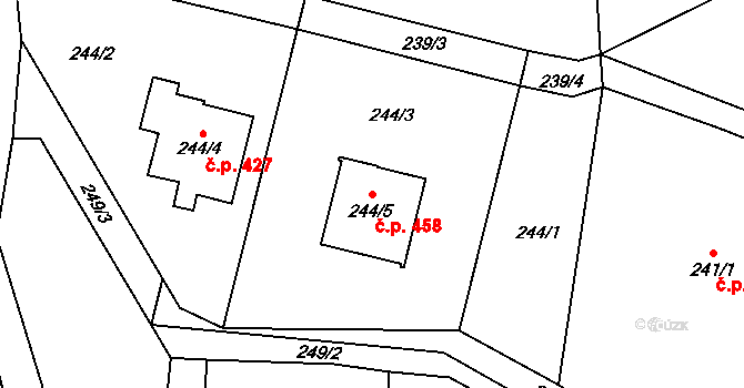 Krmelín 458 na parcele st. 244/5 v KÚ Krmelín, Katastrální mapa