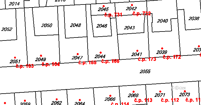 Kročehlavy 166, Kladno na parcele st. 2044 v KÚ Kročehlavy, Katastrální mapa