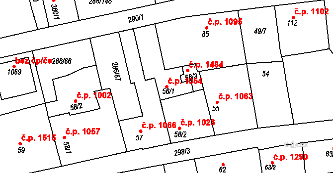 Švermov 1054, Kladno na parcele st. 56/1 v KÚ Hnidousy, Katastrální mapa