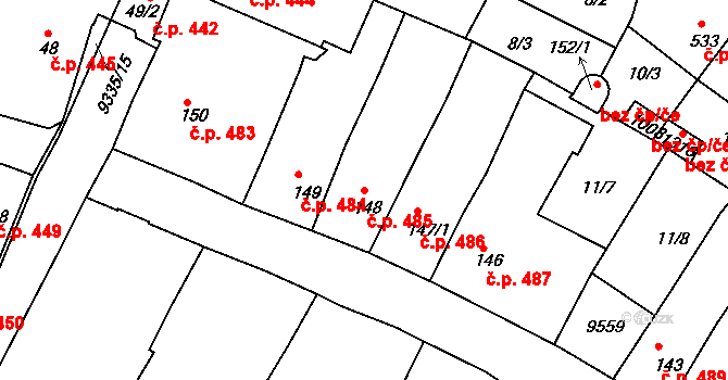 Slavonice 485 na parcele st. 148 v KÚ Slavonice, Katastrální mapa