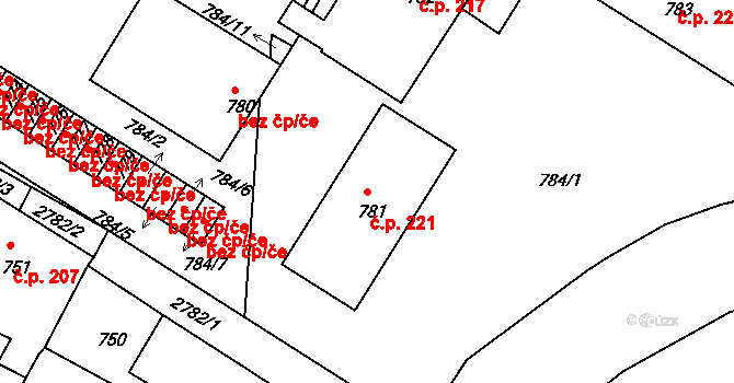 Dačice V 221, Dačice na parcele st. 781 v KÚ Dačice, Katastrální mapa