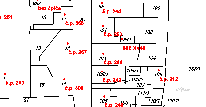 Vinařice 244 na parcele st. 103 v KÚ Vinařice u Kladna, Katastrální mapa