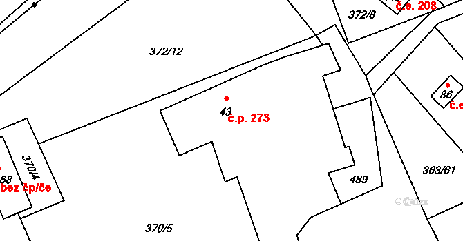 Soběšovice 273 na parcele st. 43 v KÚ Pitrov, Katastrální mapa