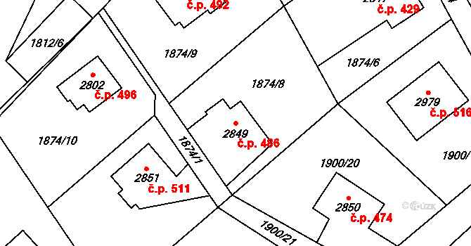 Ostravice 486 na parcele st. 2849 v KÚ Ostravice 1, Katastrální mapa
