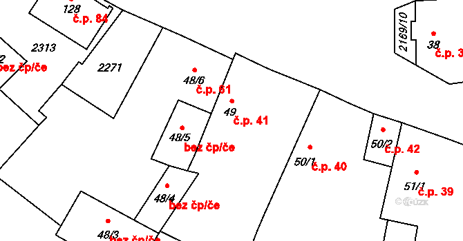 Prostiboř 41 na parcele st. 49 v KÚ Prostiboř, Katastrální mapa