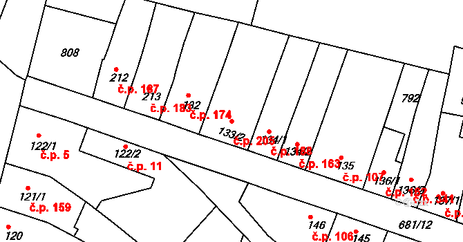 Nechanice 205 na parcele st. 133/2 v KÚ Nechanice, Katastrální mapa