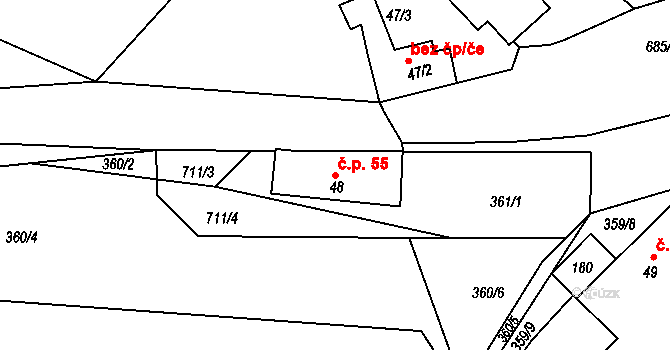 Polánky nad Dědinou 55, Třebechovice pod Orebem na parcele st. 48 v KÚ Polánky nad Dědinou, Katastrální mapa