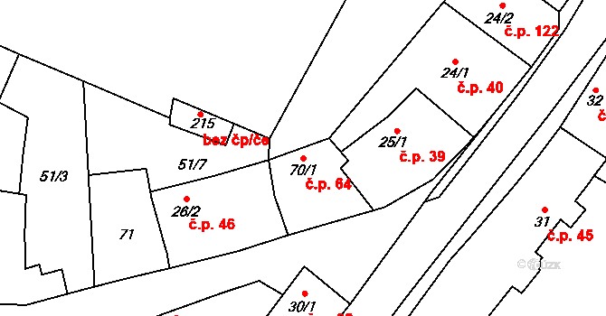 Černouček 64 na parcele st. 70/1 v KÚ Černouček, Katastrální mapa