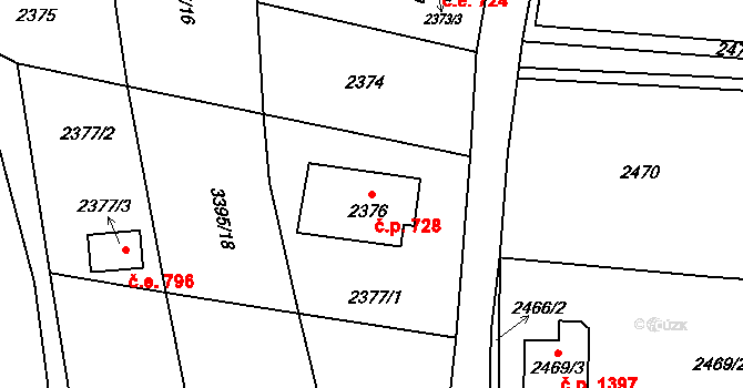 Poruba 728, Orlová na parcele st. 2376 v KÚ Poruba u Orlové, Katastrální mapa
