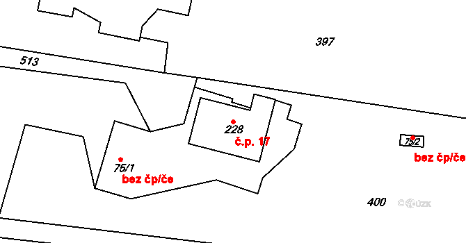 Vidoň 17, Tetín na parcele st. 228 v KÚ Tetín, Katastrální mapa