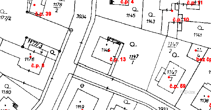Poděbrady V 13, Poděbrady na parcele st. 1146 v KÚ Poděbrady, Katastrální mapa