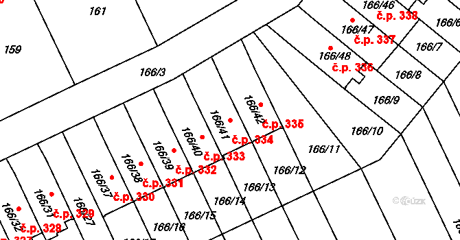 Klokoty 334, Tábor na parcele st. 166/41 v KÚ Klokoty, Katastrální mapa
