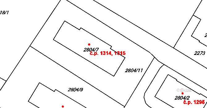 Smržovka 1314,1315 na parcele st. 2804/7 v KÚ Smržovka, Katastrální mapa