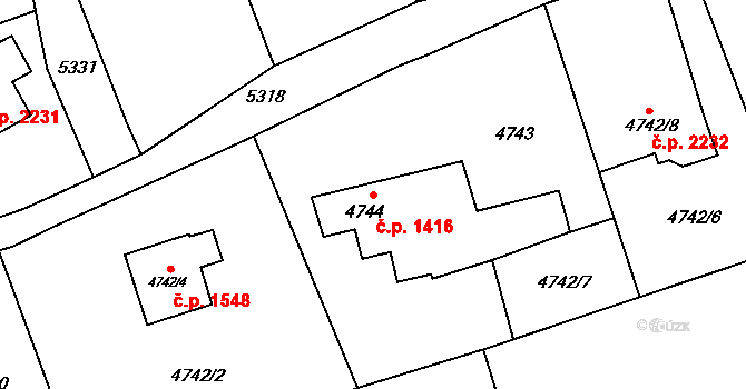 Místek 1416, Frýdek-Místek na parcele st. 4744 v KÚ Místek, Katastrální mapa