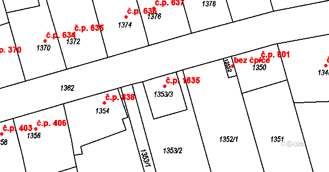 Turnov 1635 na parcele st. 1353/3 v KÚ Turnov, Katastrální mapa