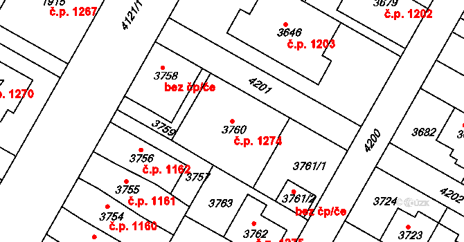 Dejvice 1274, Praha na parcele st. 3760 v KÚ Dejvice, Katastrální mapa