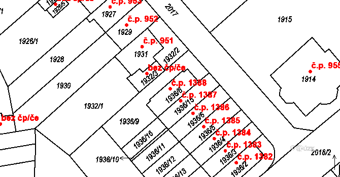 Kobylisy 1388, Praha na parcele st. 1936/8 v KÚ Kobylisy, Katastrální mapa