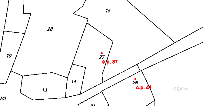 Horní Hbity 37, Jablonná na parcele st. 27 v KÚ Horní Hbity, Katastrální mapa