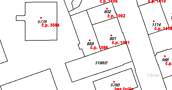 Hodonín 1086 na parcele st. 859 v KÚ Hodonín, Katastrální mapa