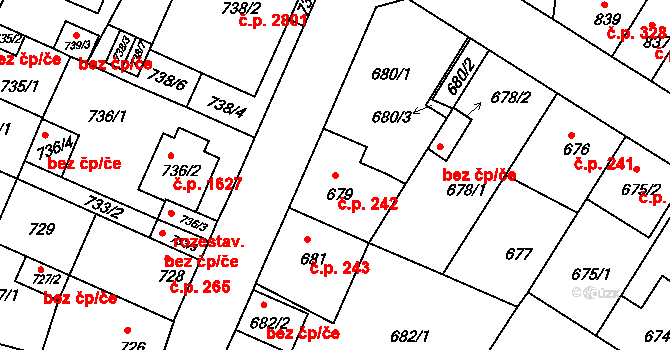 České Budějovice 5 242, České Budějovice na parcele st. 679 v KÚ České Budějovice 5, Katastrální mapa