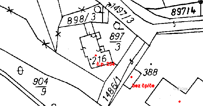 Jeřmanice 234 na parcele st. 216 v KÚ Jeřmanice, Katastrální mapa