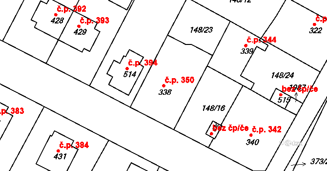 Pouchov 350, Hradec Králové na parcele st. 338 v KÚ Pouchov, Katastrální mapa