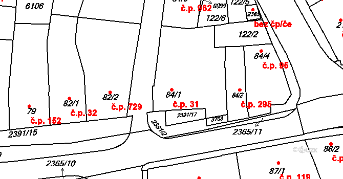 Rosice 31 na parcele st. 84/1 v KÚ Rosice u Brna, Katastrální mapa