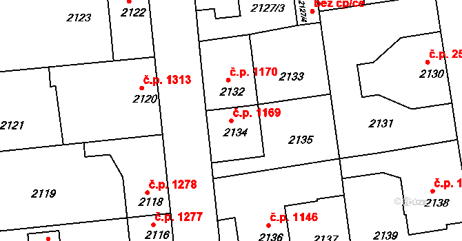 Rumburk 1 1169, Rumburk na parcele st. 2134 v KÚ Rumburk, Katastrální mapa