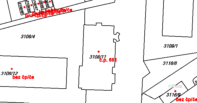 Hranice 651, Karviná na parcele st. 3108/11 v KÚ Karviná-město, Katastrální mapa