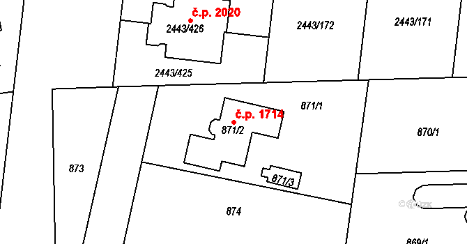 Roztoky 1714 na parcele st. 871/2 v KÚ Roztoky u Prahy, Katastrální mapa
