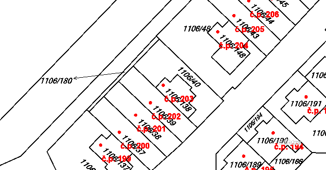 Češkovice 203, Blansko na parcele st. 1106/138 v KÚ Těchov, Katastrální mapa
