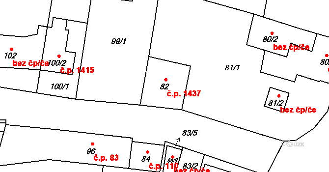 Hostivař 1437, Praha na parcele st. 82 v KÚ Hostivař, Katastrální mapa