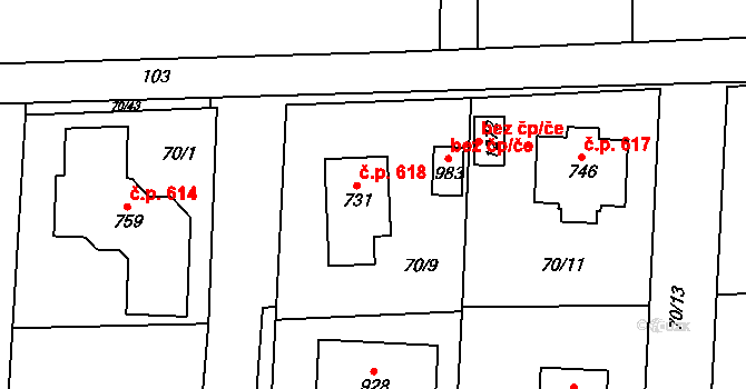 Hovorčovice 618 na parcele st. 731 v KÚ Hovorčovice, Katastrální mapa